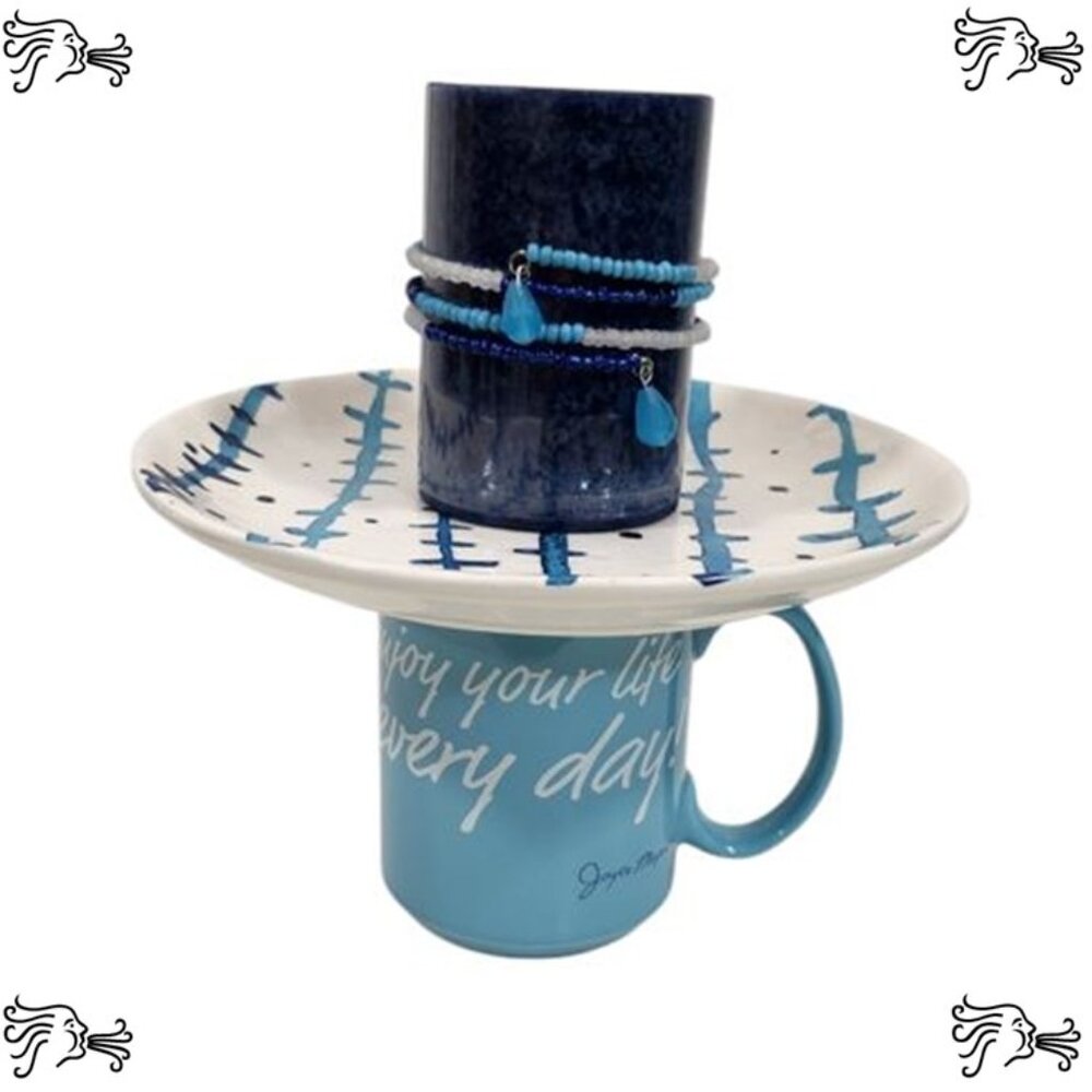 Upcycled Coffee Mug Candle Holder, Jewelry Tray, Sponge Soap Dish, Bracelet Blue